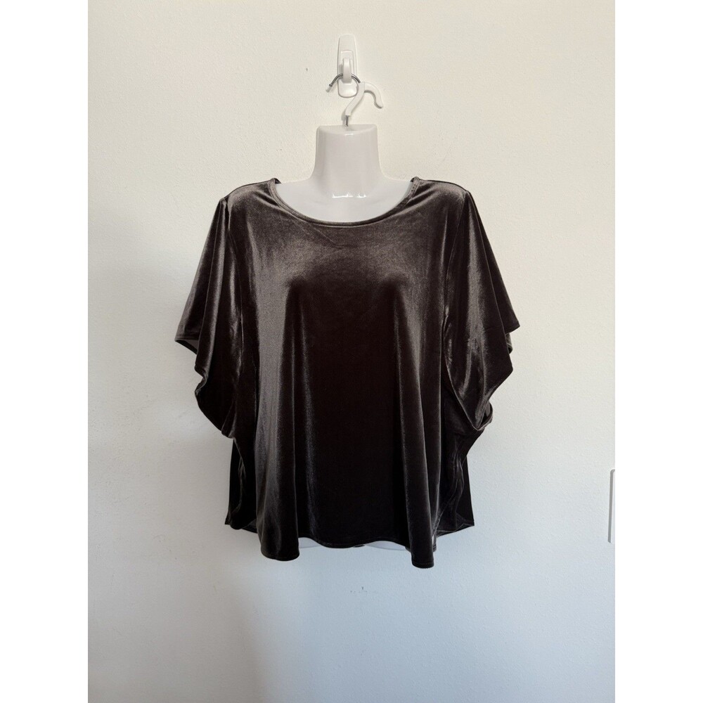 Madewell Velvet Top 2XL Womens Gray Butterfly Classy Round Neck XXL Plus